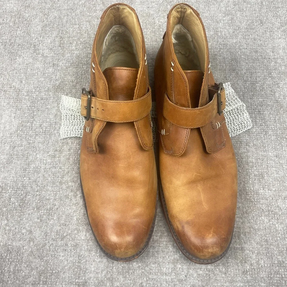 UGG Australia Graham Mens 15 Boots Brown Leather Monk Strap Casual Ankle Boots